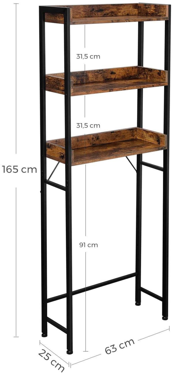 Badrumsförvaring Till Över Toalettstol / Tvättmaskin, 3 Hyllor, Vintage brun-svart
