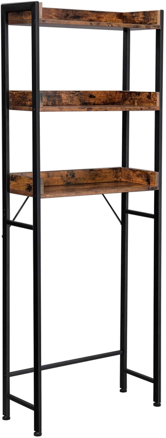 Badrumsförvaring Till Över Toalettstol / Tvättmaskin, 3 Hyllor, Vintage brun-svart