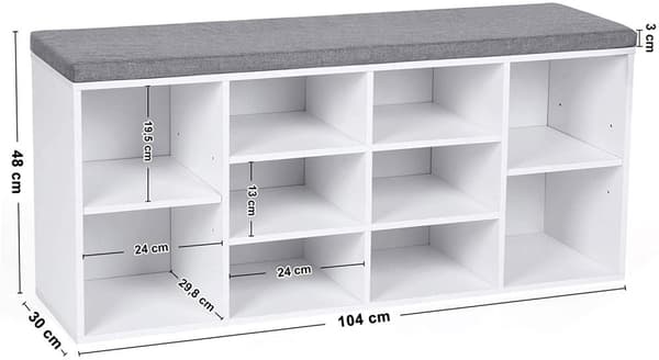 Sittbänk med Skoförvaring - 104 x 30 x 48 cm vit/grå