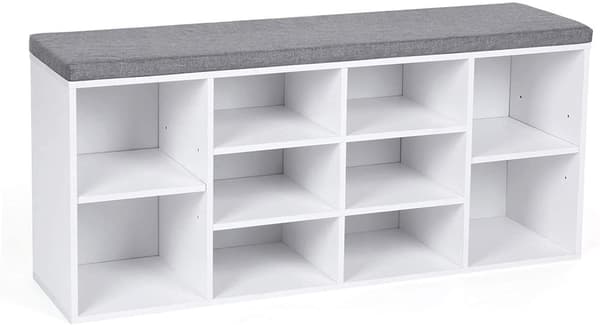 Sittbänk med Skoförvaring - 104 x 30 x 48 cm vit/grå