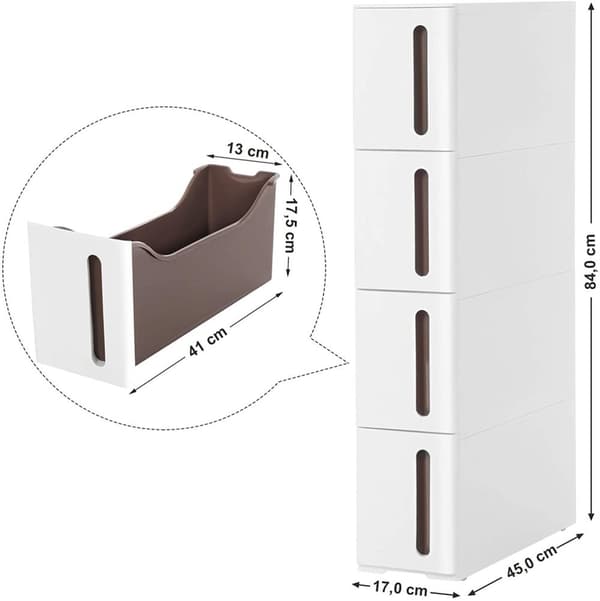 Tunn Förvaring 4 Lådor Rullbar 17x45x84 cm Plats Sparande