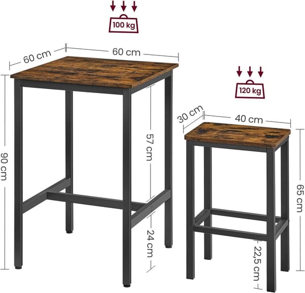 Barstols Set - Matbord med 2 Stolar 65 cm Sits Höjd