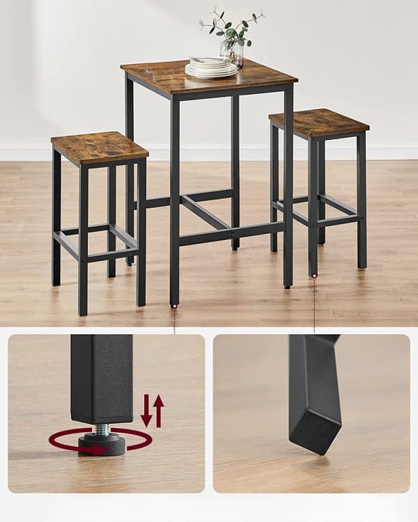 Barstols Set - Matbord med 2 Stolar 65 cm Sits Höjd