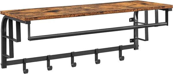 Vägghylla med klädhängare och klädstång 80 x 30 x 27 cm Vintage brun-svart