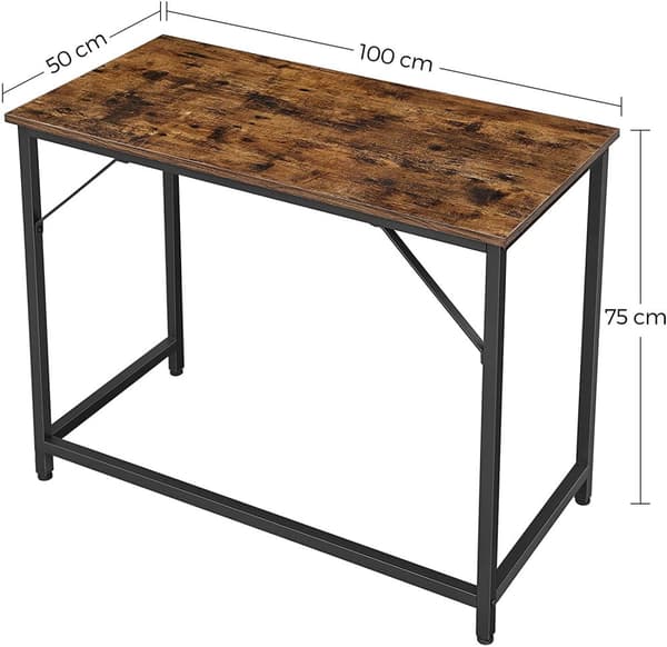 Skrivbord - kontorsbord, 100 x 50 x 75 cm Industriell Design Vintage brun-svart