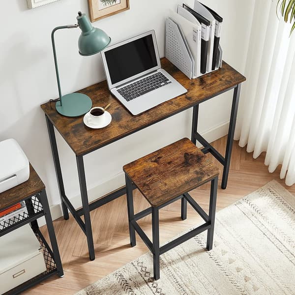Barbord set med 2 barstolar i industriell stil Vintage beun-svart