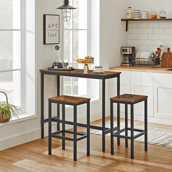 Barbord set med 2 barstolar i industriell stil Vintage beun-svart