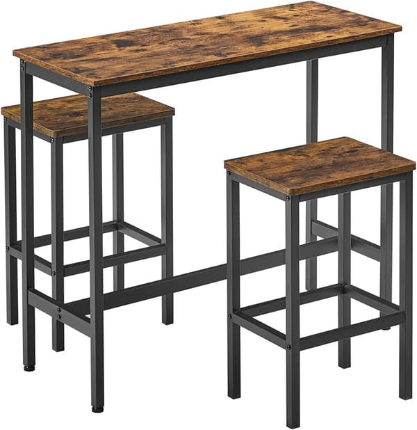 Barbord set med 2 barstolar i industriell stil Vintage beun-svart