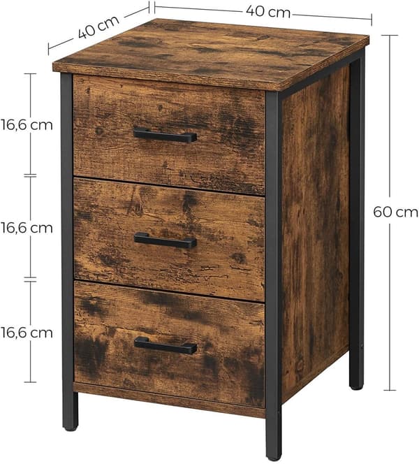 Sidobord - Sängbord med 3 lådor Vintage brun-Svart 40 x 40 x 60 cm
