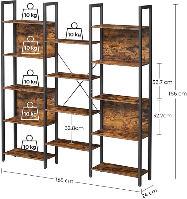 Bokhylla Modul Industriell stil 158 x 24 x 166 cm Förvaringshylla med 14 fack