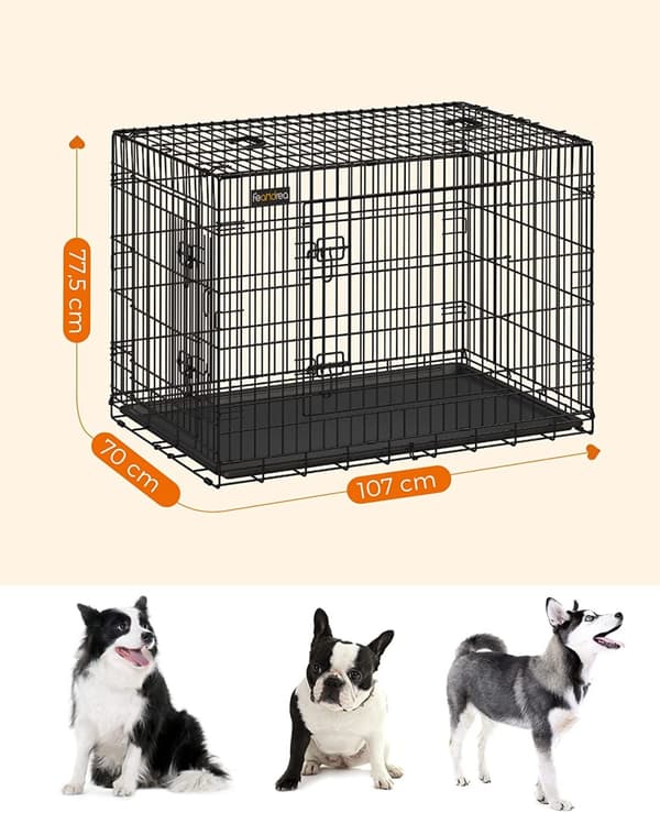 Hundbur XL metall 107 x 70 x 77,5 cm med två dörrar - Svart