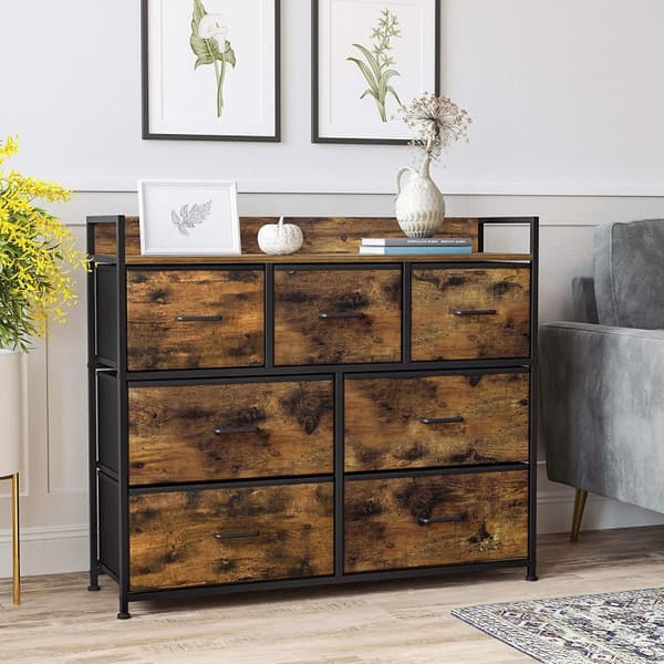 Byrå med 7 tyglådor industriell Design 98 x 28,5 x 85 cm Vintage brun-svart