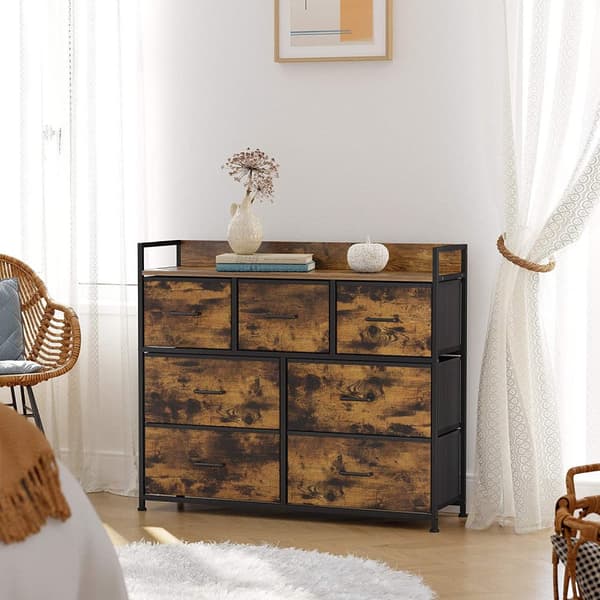 Byrå med 7 tyglådor industriell Design 98 x 28,5 x 85 cm Vintage brun-svart