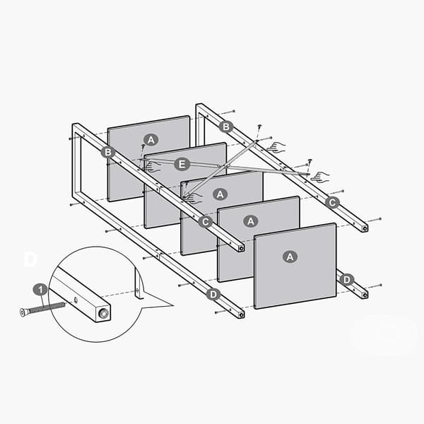 Förvaringsställ, 5-vånings bokhylla med stålram - industriell Design