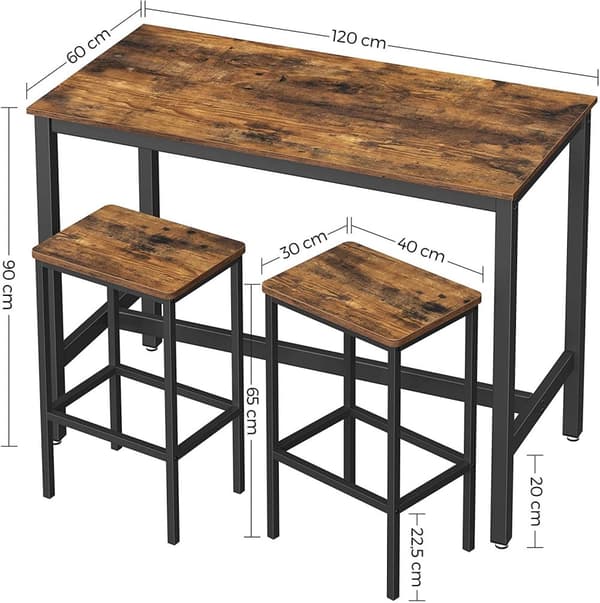 Barbord med 2 pall stolar - Barmöbel set vintage brun-svart