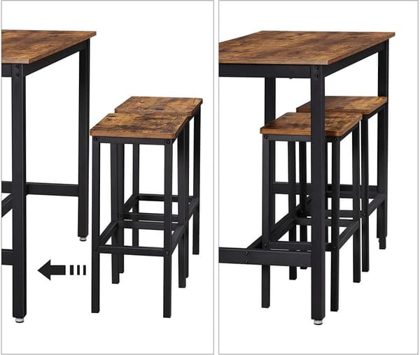 Barbord med 2 pall stolar - Barmöbel set vintage brun-svart