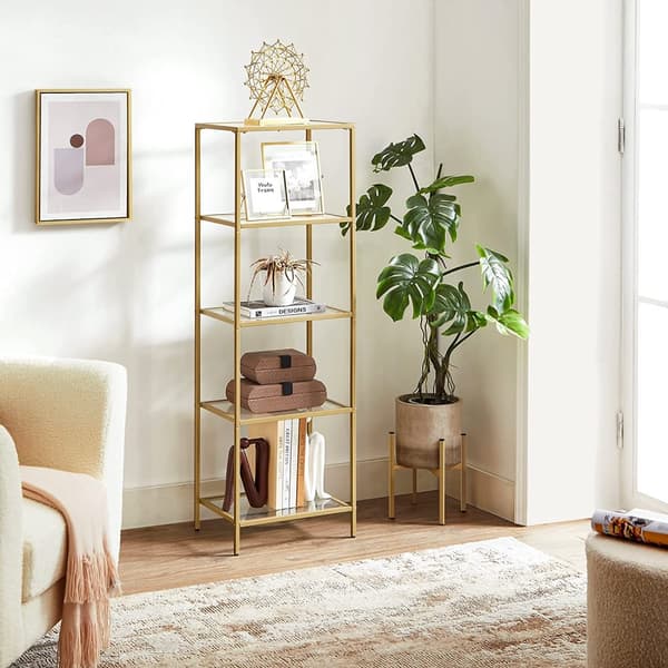 XL Förvaringsställ 5-vånings Guld Glashylla 40x30x124.5 cm