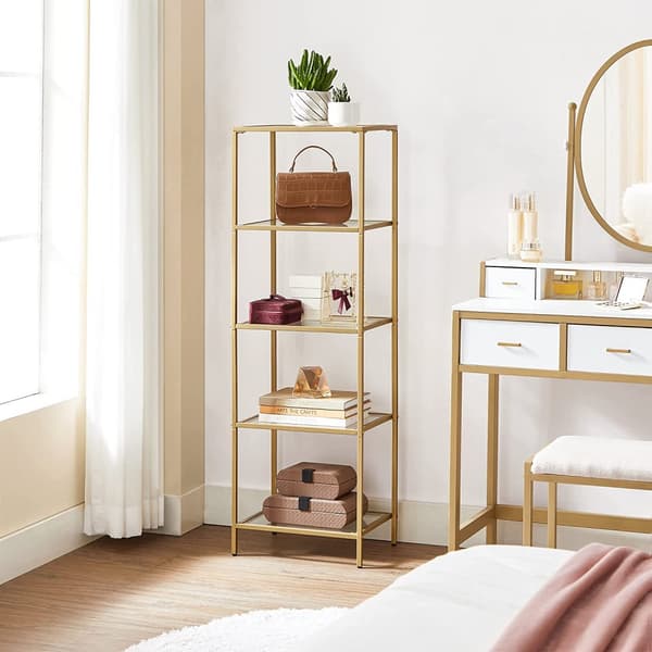 XL Förvaringsställ 5-vånings Guld Glashylla 40x30x124.5 cm