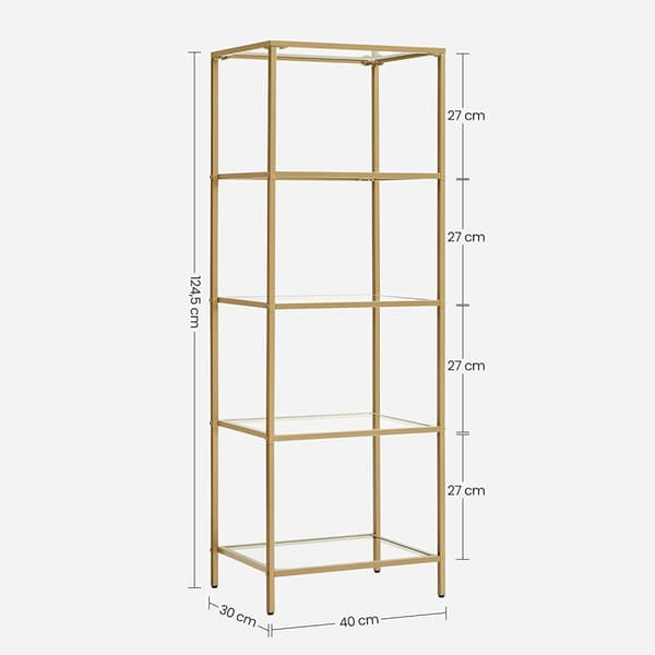 XL Förvaringsställ 5-vånings Guld Glashylla 40x30x124.5 cm