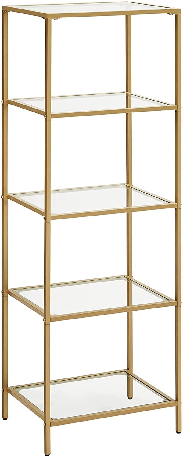XL Förvaringsställ 5-vånings Guld Glashylla 40x30x124.5 cm