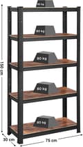 Miniatyrbild 3 av 7: Opbevaringshylde 150x75x30 cm, Maks. 650 kg Opbevaringsstativ Sort / brun