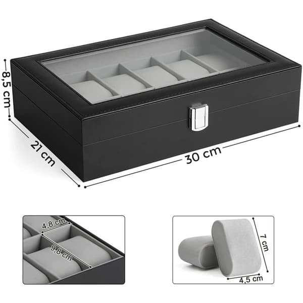 12-fack klockbox - Elegant Box Organizer för 12 Klockor - Klockförvaring avtagbar klockkudde