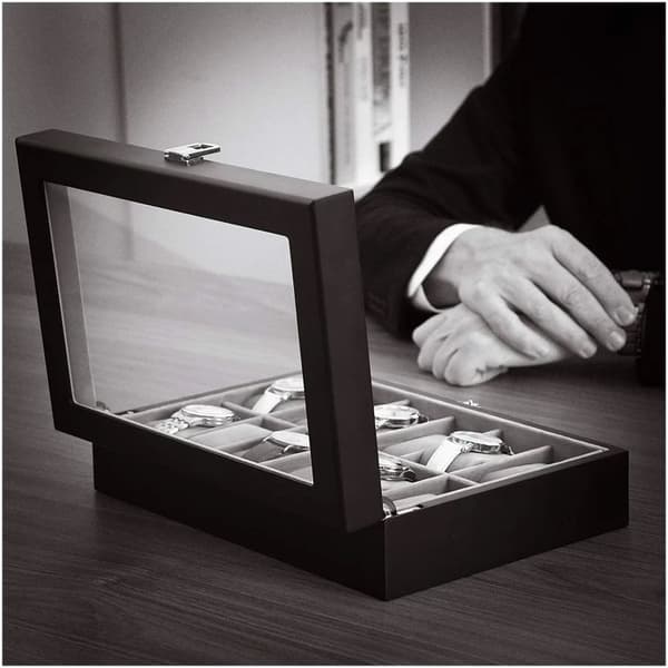 12-fack klockbox - Elegant Box Organizer för 12 Klockor - Klockförvaring avtagbar klockkudde