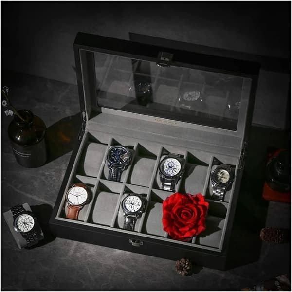 12-fack klockbox - Elegant Box Organizer för 12 Klockor - Klockförvaring avtagbar klockkudde