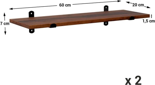 2-Pack Vägghyllor 60x20x7 cm brun-svart