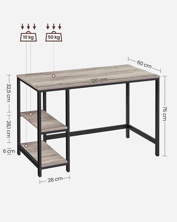 Skrivbord med två hyllor 120 x 60 cm Greige-svart
