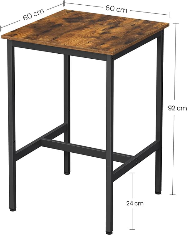 Barbord 60x60x92 cm Fyrkantigt högt bord Vintage brun-svart