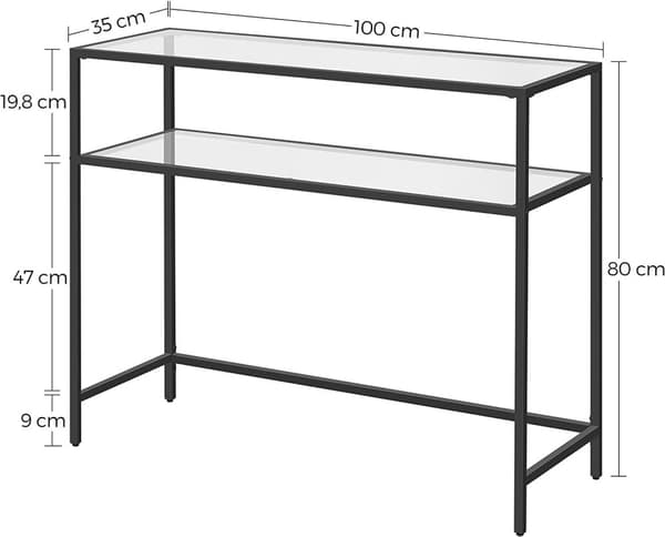 Konsolbord 100x35x80 cm Avlastningsbord Med 2 Glashyllor - Svart