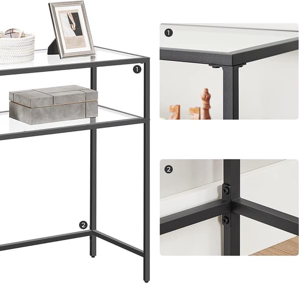 Konsolbord 100x35x80 cm Avlastningsbord Med 2 Glashyllor - Svart