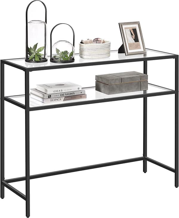 Konsolbord 100x35x80 cm Avlastningsbord Med 2 Glashyllor - Svart