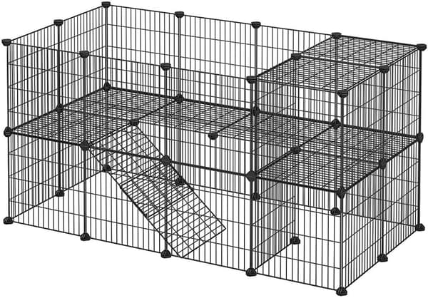 2-vånings metall Gnagarhus - lekhage för husdjur - Kaninbur 143 x 73 x 71 cm