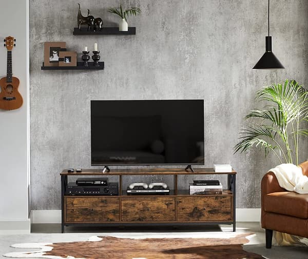 TV-Bänk 147x40x50cm Industriell Design för upp till 65 tums TV med 3 lådor