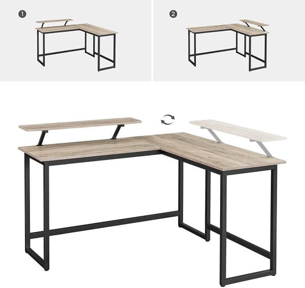 L-format Skrivbord, hörnbord med Skärmstativ - Greige och svart