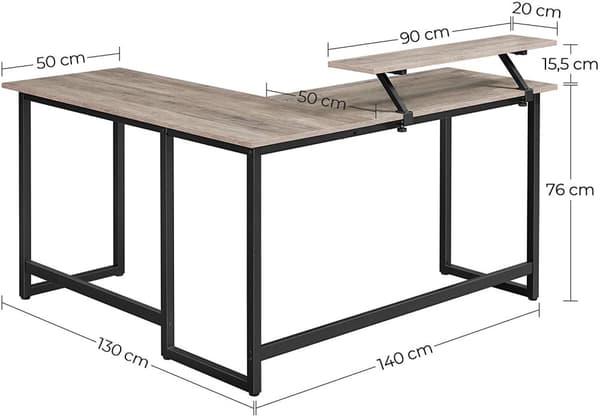 L-format Skrivbord, hörnbord med Skärmstativ - Greige och svart