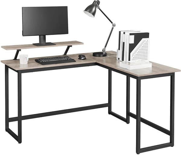 L-format Skrivbord, hörnbord med Skärmstativ - Greige och svart