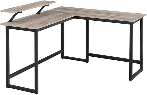 L-format Skrivbord, hörnbord med Skärmstativ - Greige och svart