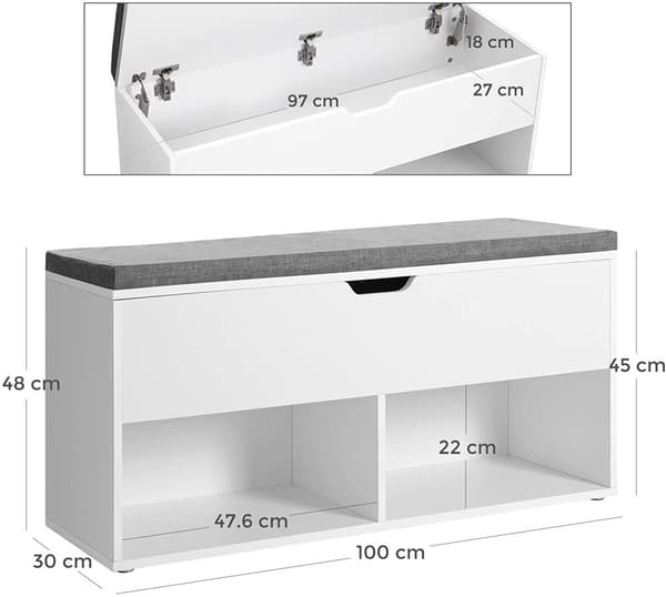 Sittbänk med Kista, 2 Fack Skoförvaring 100 x 30 x 48 cm
