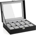 Miniatyrbild 1 av 9: 10-fack klockbox med glaslock Elegant Klockförvaring för 10 Klockor