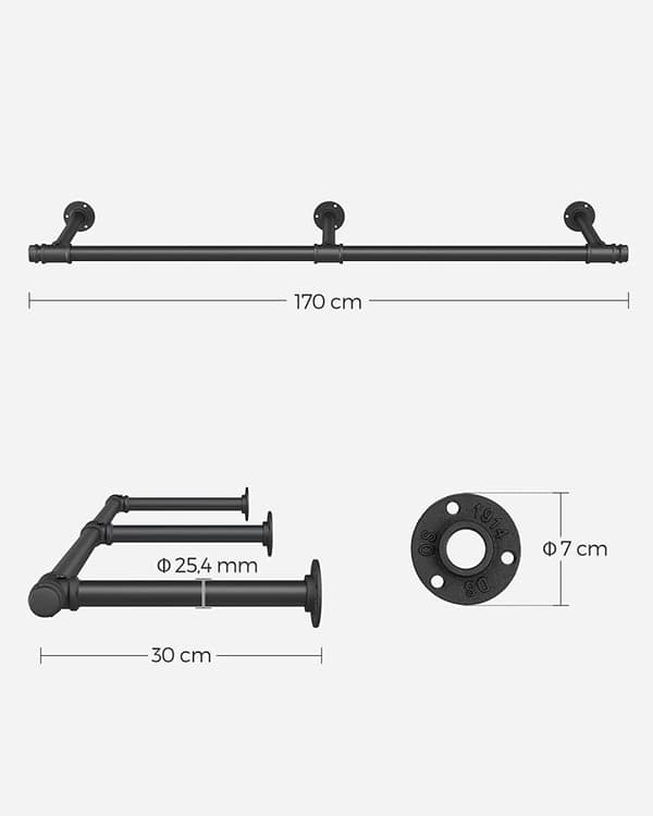 Vägg Klädstång 170 cm, 68 kg Metall Industriell Design