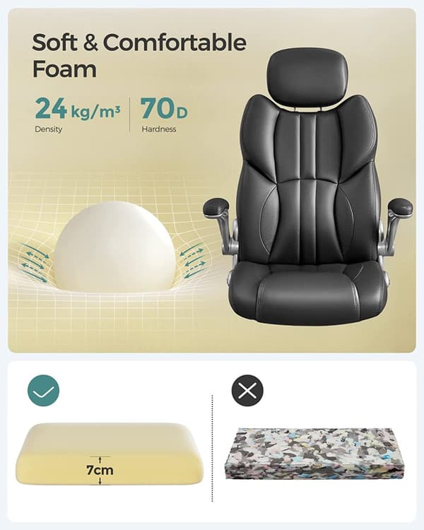 Ergonomisk Kontorsstol med fällbara armstöd, justerbar nackstöd, 150 kg belastning - svart