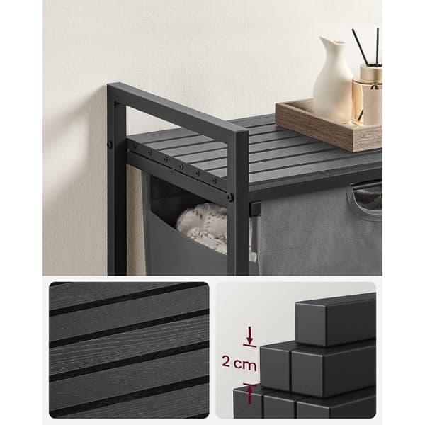 Tvättkorg ställ med hylla 65L, 50 x 33 x 72 cm - Grå
