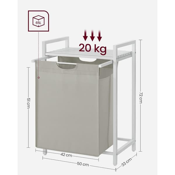 Tvättkorg med Hylla 65 L, 50 x 33 x 72 cm Vit