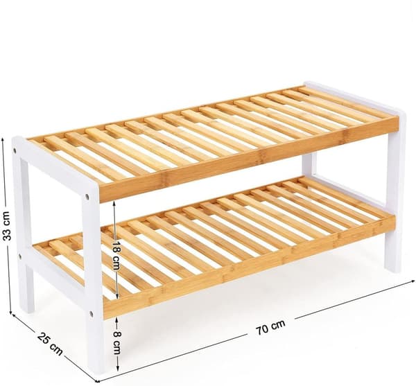 Skoställ i bambu 2-vånings - Förvaringshylla 70x26x33cm