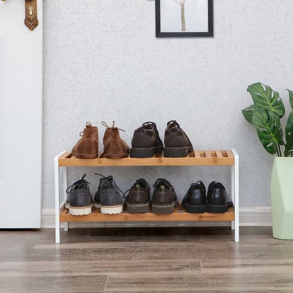 Skoställ i bambu 2-vånings - Förvaringshylla 70x26x33cm