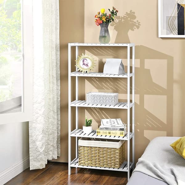 Bambu Förvaringshylla med 5 justerbara hyllor 60x26x130 cm - Vit
