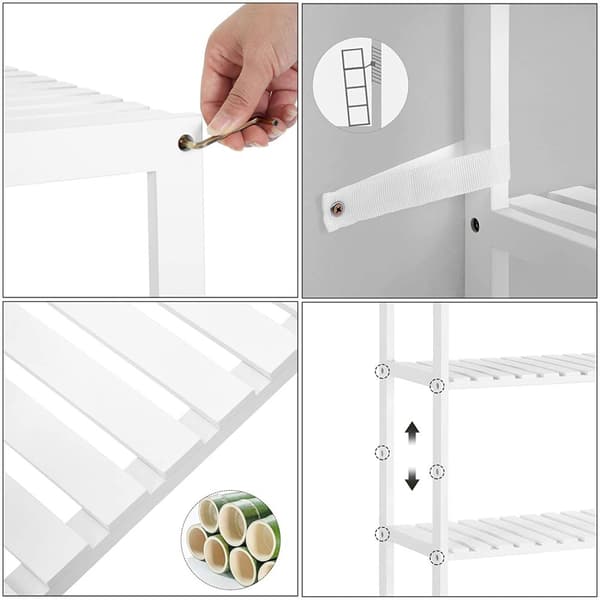 Bambu Förvaringshylla med 5 justerbara hyllor 60x26x130 cm - Vit